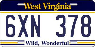 WV license plate 6XN378