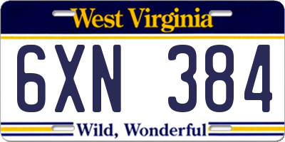 WV license plate 6XN384