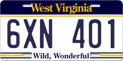 WV license plate 6XN401