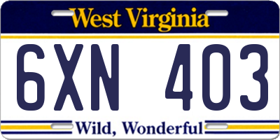 WV license plate 6XN403
