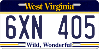 WV license plate 6XN405