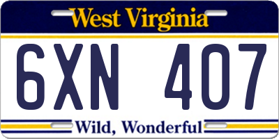 WV license plate 6XN407