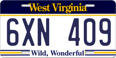 WV license plate 6XN409