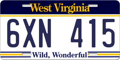 WV license plate 6XN415