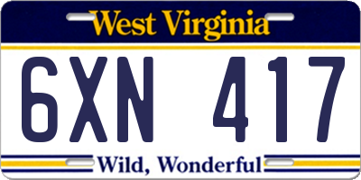 WV license plate 6XN417