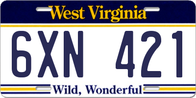 WV license plate 6XN421
