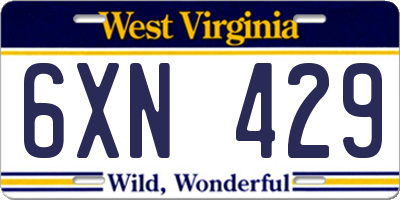 WV license plate 6XN429