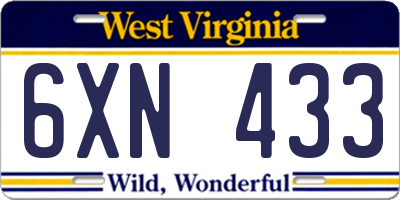 WV license plate 6XN433