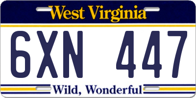 WV license plate 6XN447