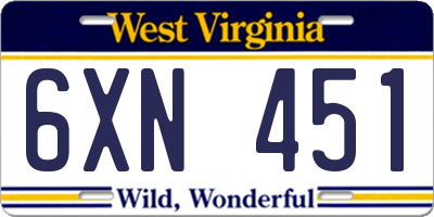 WV license plate 6XN451