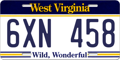 WV license plate 6XN458