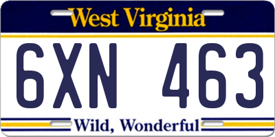 WV license plate 6XN463