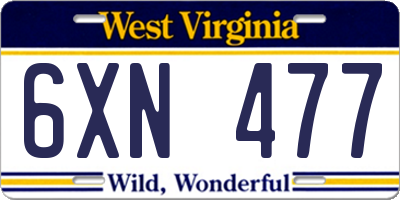 WV license plate 6XN477
