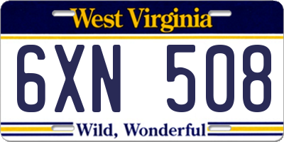 WV license plate 6XN508
