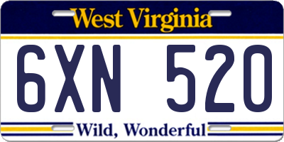 WV license plate 6XN520