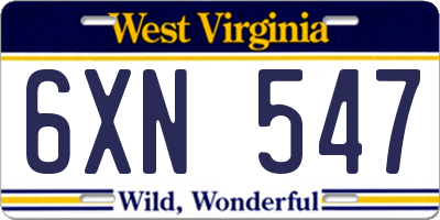 WV license plate 6XN547