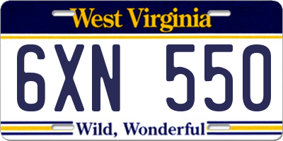 WV license plate 6XN550