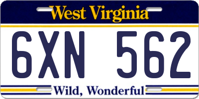 WV license plate 6XN562