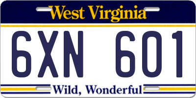 WV license plate 6XN601