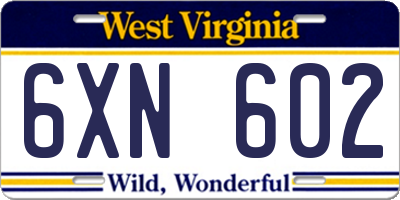 WV license plate 6XN602