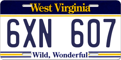 WV license plate 6XN607