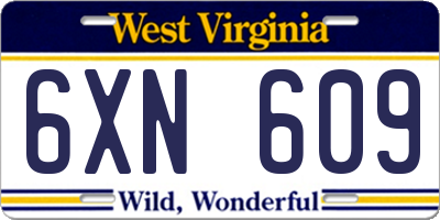 WV license plate 6XN609