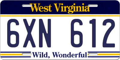 WV license plate 6XN612