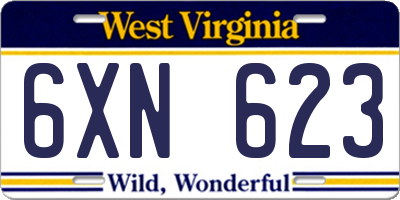 WV license plate 6XN623