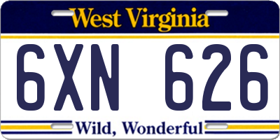 WV license plate 6XN626
