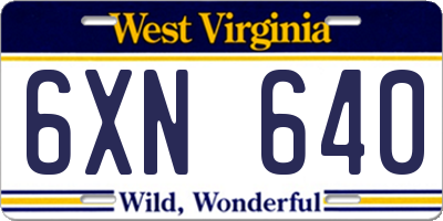 WV license plate 6XN640
