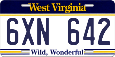 WV license plate 6XN642
