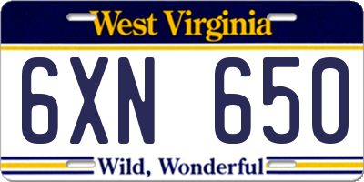 WV license plate 6XN650