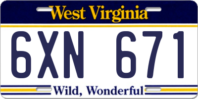 WV license plate 6XN671