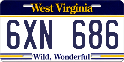 WV license plate 6XN686