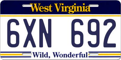 WV license plate 6XN692