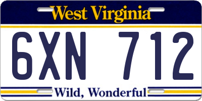 WV license plate 6XN712