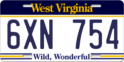 WV license plate 6XN754