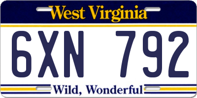 WV license plate 6XN792