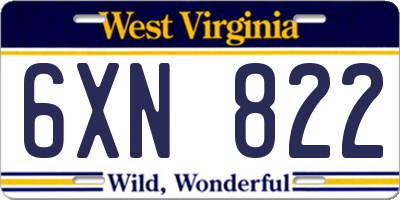 WV license plate 6XN822