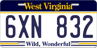 WV license plate 6XN832