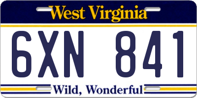 WV license plate 6XN841