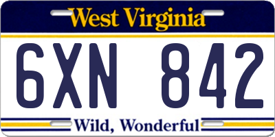 WV license plate 6XN842