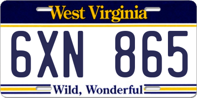 WV license plate 6XN865
