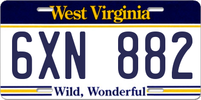 WV license plate 6XN882