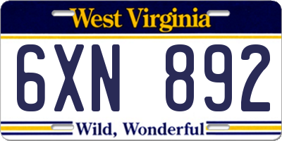 WV license plate 6XN892