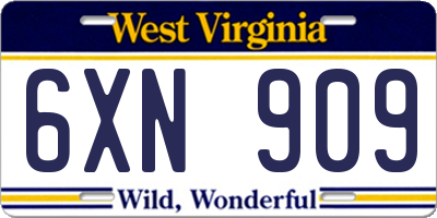WV license plate 6XN909
