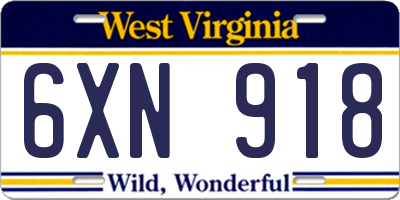 WV license plate 6XN918