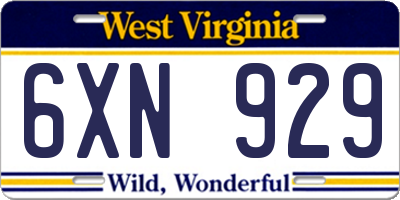 WV license plate 6XN929
