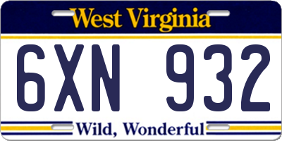 WV license plate 6XN932