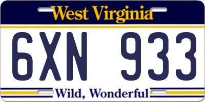 WV license plate 6XN933